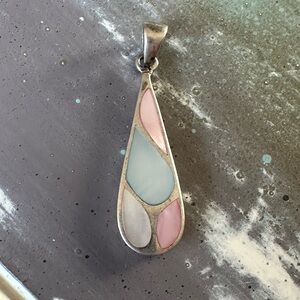 Vintage Elegant Sterling Silver and Pastel Shell Pendant